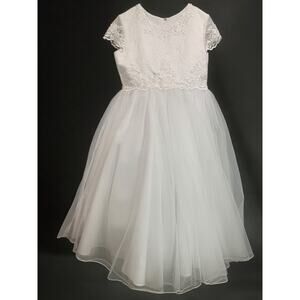 Size 8X Tall Joan Calabrese Girls First Communion Dress‎ Beaded Lace Bodice
